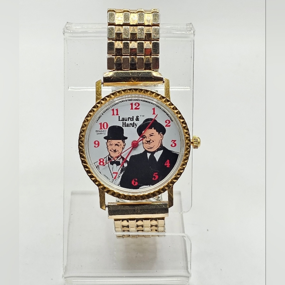 1980s Bradley Time Laurel & Hardy Wristwatch Running New Battery